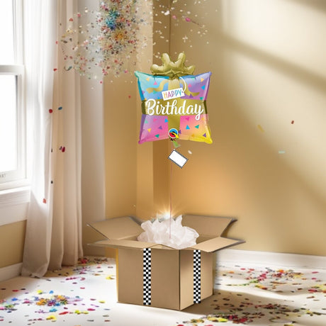 BOX BALLON CARRE CADEAU NOEUD HAPPY BIRTHDAY - TRESOR SURPRISE - TRÉSOR SURPRISE