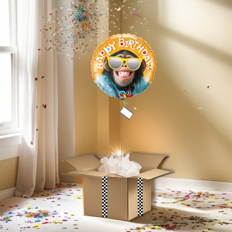 BOX BALLON ROND ANNIVERSAIRE SINGE - TRESOR SURPRISE - TRÉSOR SURPRISE