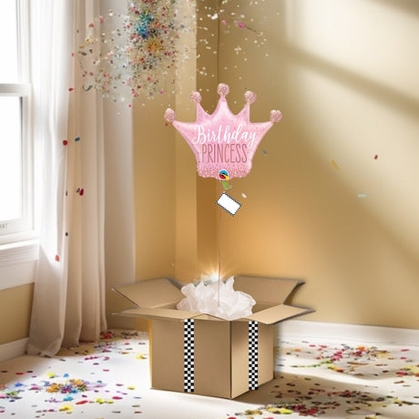 BOX BALLON COURONNE ROSE ANNIVERSAIRE PRINCESSE - TRESOR SURPRISE - TRÉSOR SURPRISE